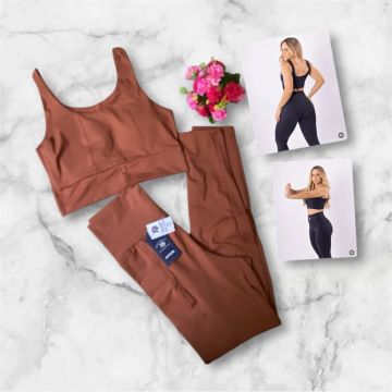 Conjunto de Top e Legging Esportivo Marrom - Tamanho M