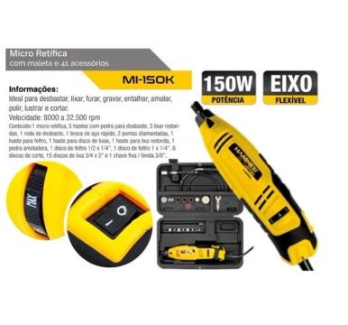 Micro Retífica Profissional 150W 220v + 40 acessórios com maleta e Cabo Extensor Flexível