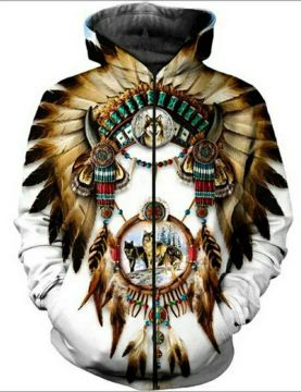 BLUSA MOLETOM XAMÂNICO TRIBO INDÍGENA LOBO 3D COM CAPUZ UNISEX STREETWEAR COM ZIPER 5XL