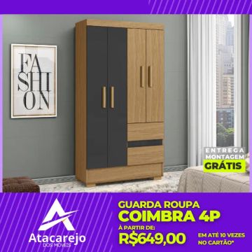Guarda Roupa 4 Portas Solteiro Entrega e Monta Grátis