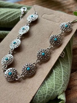 Colar Chocker Boho em Medalha com Turquesa
