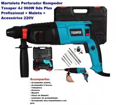 Martelete Perfurador Rompedor Tssaper 4J 960w Sds Plus Profissional 2220V + Acessórios
