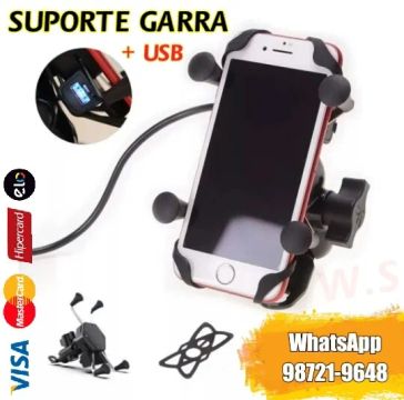 suporte com carregador usb garra x para moto aceitamos cartão
