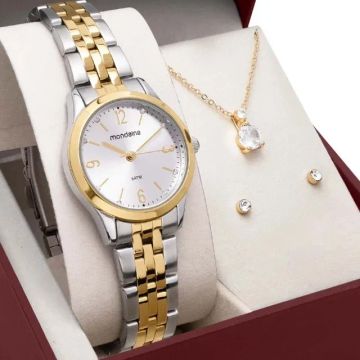 Kit Relógio feminino Mondaine com Colar Cristal 32720lpmkbe