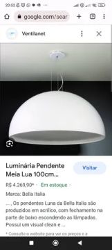 Luminária pendente. 1 metro de diâmetro.