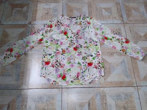 Blusa Manga Longa Seda Florida Feminina Original Zara Tm G