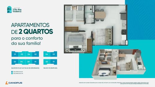 057- Village Vila dos Ventos II - Apartamento na planta de 40,94 m², próximo a estrada de 