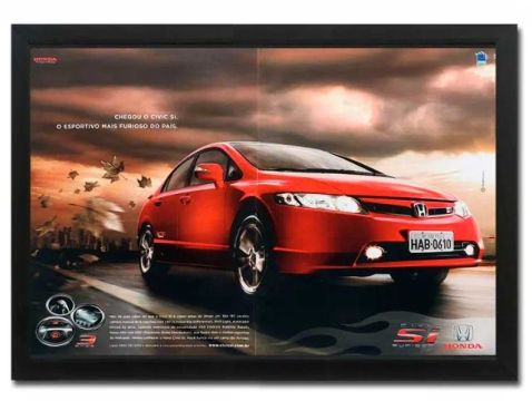 Honda Civic Si 2007, 2008 - Quadro decorativo com propaganda original de revista