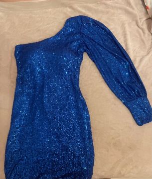 Vestido Azul Paete Manga Única 