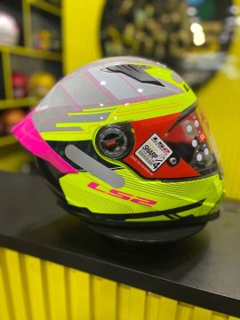 Capacete Ls2 Ff358 S Digital Preto Amarelo Rosa Com Spoiler