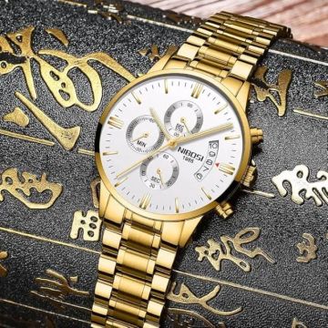 Relógio de Luxo Nibosi 2309 Dourado/Branco