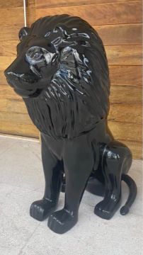 Escultura de Leão Preto - Decoração Moderna