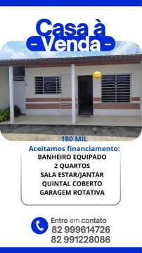 Casa à venda - 2 quartos, quintal e garagem rotativa