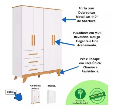 Guarda-Roupas 4 Portas Branco 100% MDF