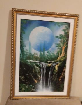 Quadro Paisagem com Cascata e Lua