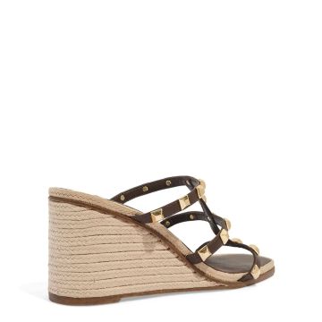 Mule Espadrille Spikes Couro Confort Marrom