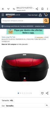 Bauleto para Moto 45 Litros Pro Tork Refletor Vermelho