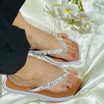 Chinelo Feminino Strass Pedraria Bico Quadrado Moda Luxo Leve Conforto Borracha Macia