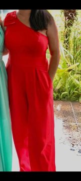 Macacão Vermelho de linho Alça Única