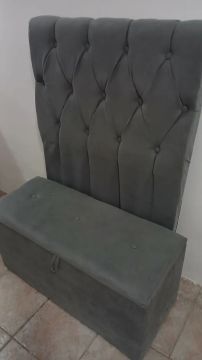 Banco estofado com baú + cabiceira 