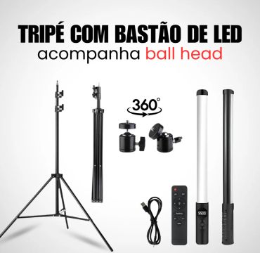 Tripé com Bastão de LED para Fotografia e Vídeo