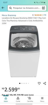 Lavadora Brastemp 17kg BWK17AB 