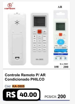 Controle Remoto Ar Condicionado Philco KA-3805