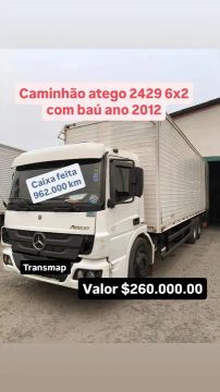 Caminhão atego 2429 6x2 com bau ano 2012
