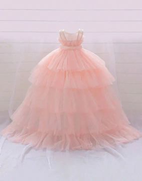 Vestido de festa tule rosa para menina