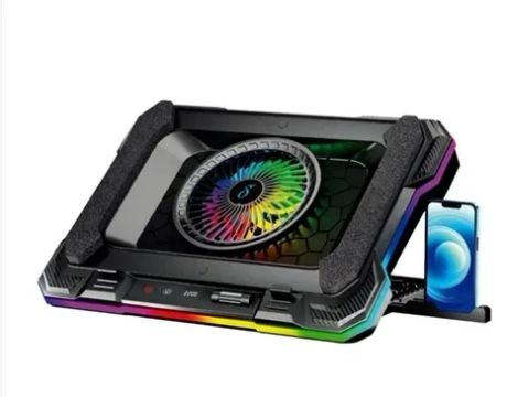 Base Cooler RGB para Notebook 7 Ângulos com Suporte Celular