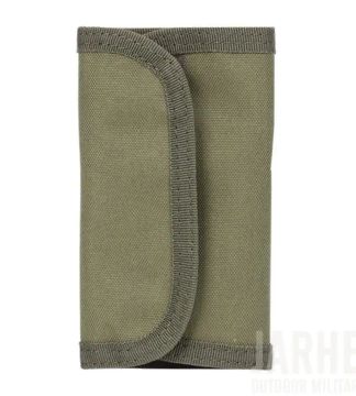 Carteira masculina verde, tática, MOLLE, velcro, duas dobras, mosquetão.