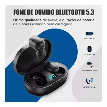 Fone Bluetooth E6s Original Bluetooth 5.3 usando frequência 2.4GHZ alcance 10mts