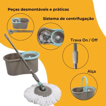 Balde MOP 8L COM ESFREGÃO DE MICRO FIBRA PARA LIMPEZA