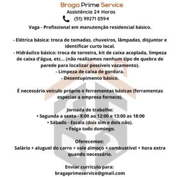 VAGA MANUTENÇÃO RESIDENCIAL BÁSICA