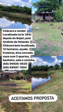 Chácara com 12 hectares 5km apos o Bujari