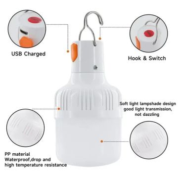 Lâmpada Portátil Recarregável USB Para Tendas de Feiras e Campings Luz Forte
