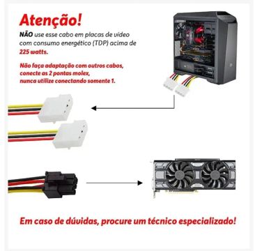 Cabo Energia 2x Molex para Pci Express 6 Pinos para placa de vídeo