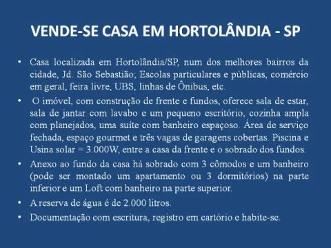 Casa em Hortolândia SP - RMC, Jd. São Sebastião, com 238,61m² de construção