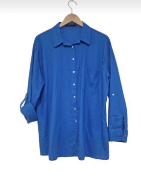 Camisão azul Royal algodão e linho