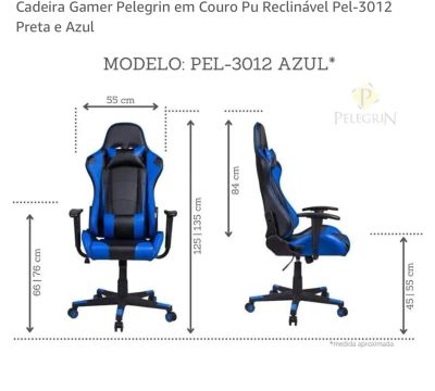 Cadeira Gamer Pelegrin Pel-3012 Azul - Reclinável