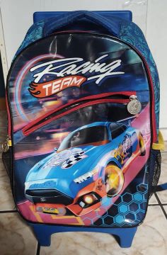 Mochila Infantil Racing Team, de rodinhas. 