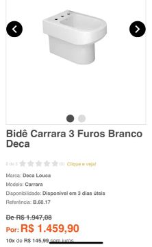 Bidê Carrara 3 Furos Branco Deca - Novo
