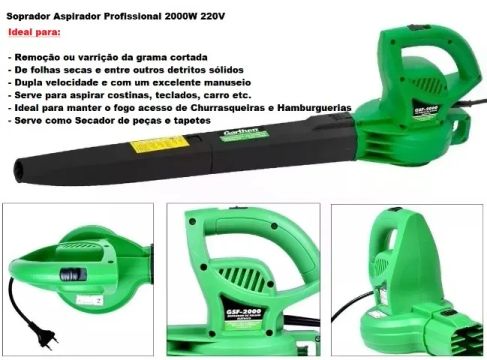 Soprador Aspirador Garthen Elétrico Profissional 2000W 220V