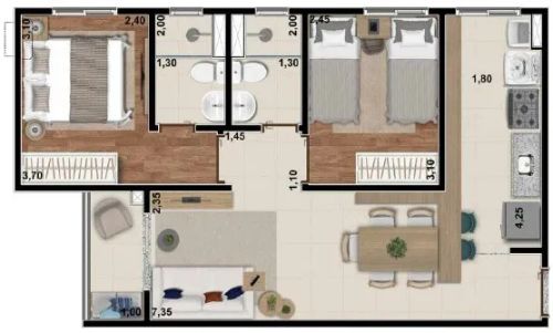 Apartamento novo no Origon, 2 quartos, 2 banheiros