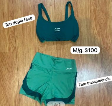 Conjunto Top e Short Fitness Verde - M/G