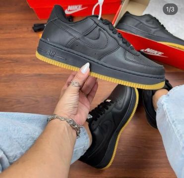 Tênis Nk Air Force preto caramelo linha premium 