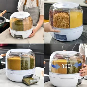 Inspire Casa Dispenser de Alimentos e Grãos Giratório com 6 Divisões Cor Branco