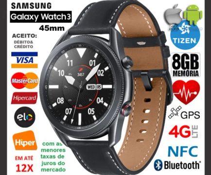 Galaxy Watch 3 45mm 4G LTE 8GB Titanio, GPS, BT, Android e iOS, Novíss, Cx, NF, Garantia