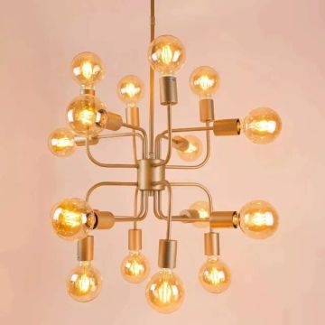 Pendente 16 Lâmpadas Dourado Metal Maze New Line Com Lâmpadas LED