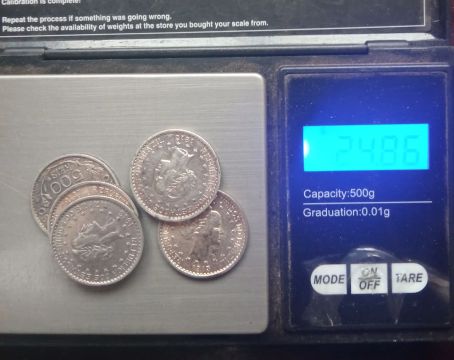 Cinco moedas antigas Rs$500 prata 900